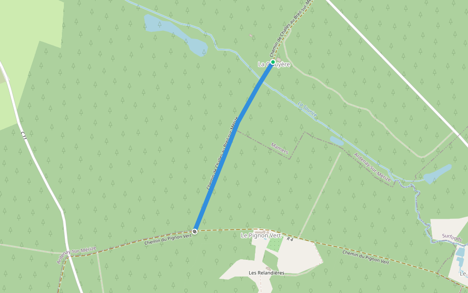 Chemin de Challes au Breil-sur-Mérize walking route map in Ardenay-sur-Mérize