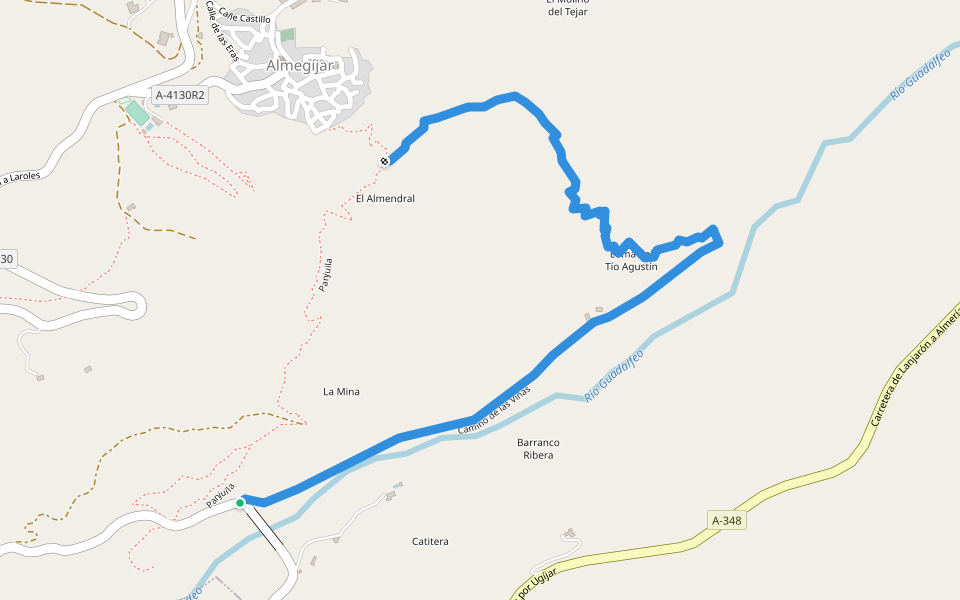 Camino de las Viñas walking route map in Almegíjar