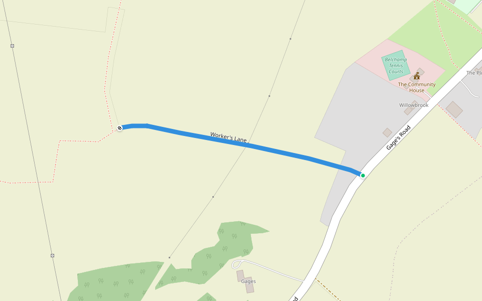 Worker's Lane walking route map in Belchamp Saint Paul