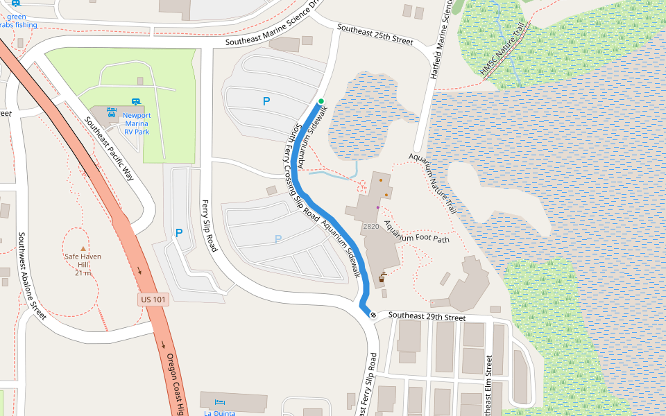 Aquarium Sidewalk walking route map in Newport