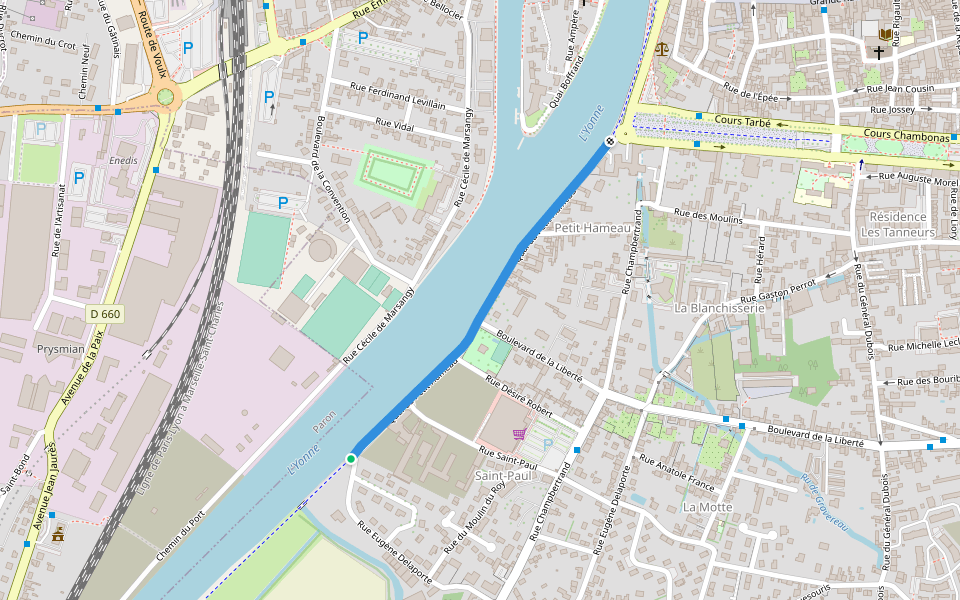 Quai du Petit Hameau walking route map in Paron