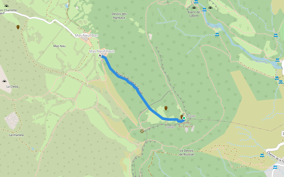 Sentier du Rocher du Causse walking route map in Claret
