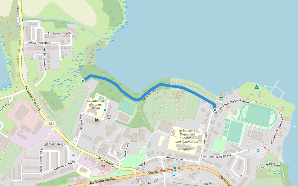 Seepromenade walking route map in Sternberg