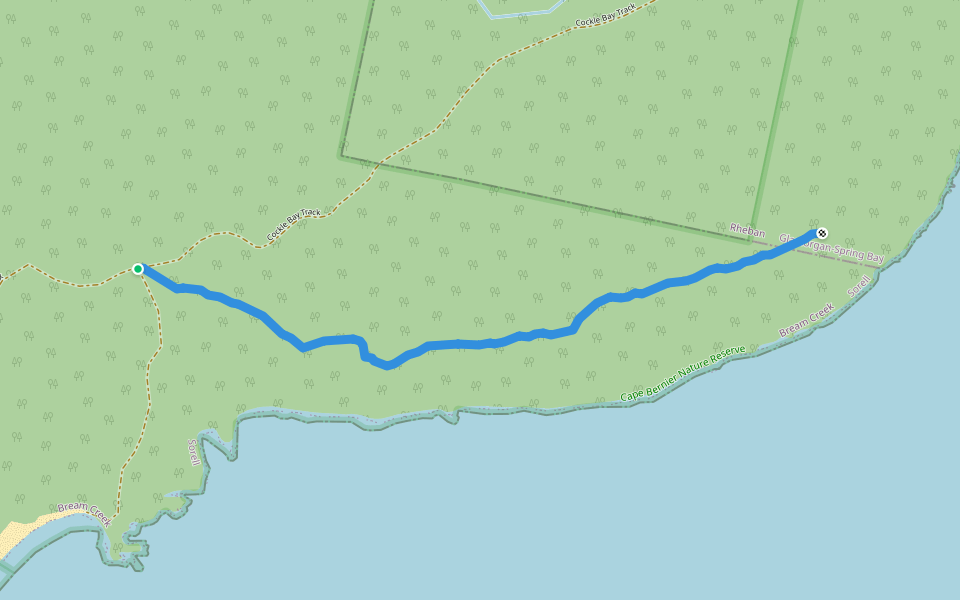 Helfire Bluff Track walking route map in Bream Creek