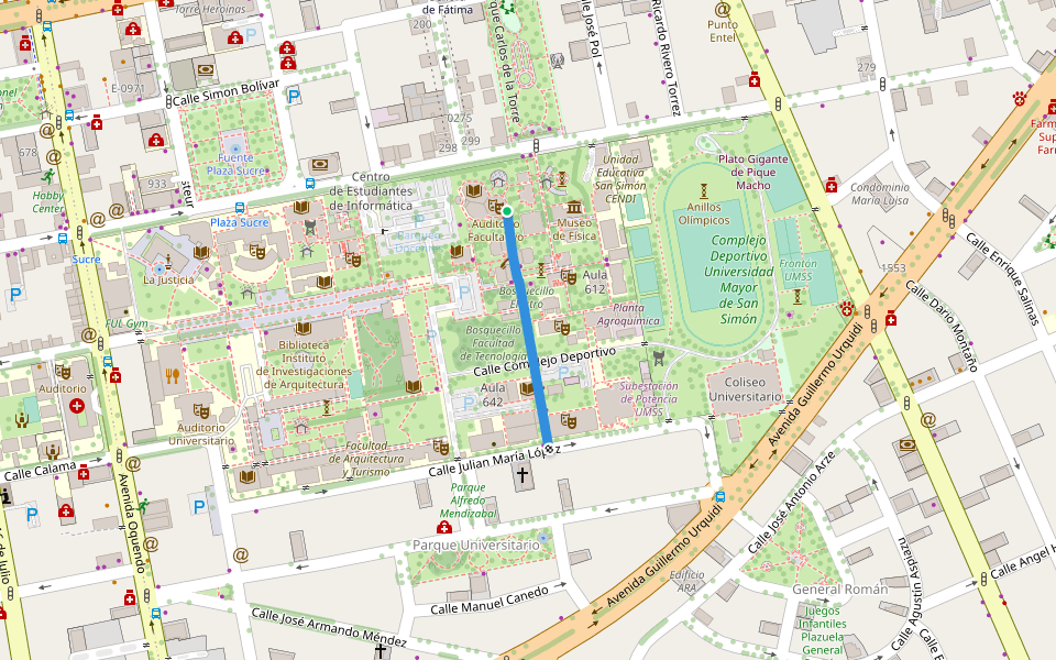 Ingreso Sur Tecnología walking route map in Cochabamba