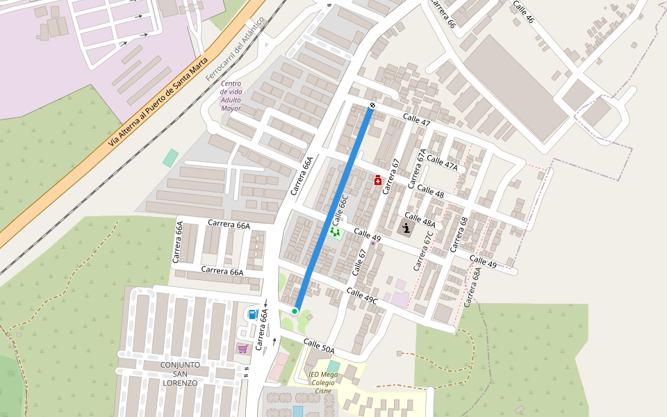 Calle 66C walking route map in Santa Marta