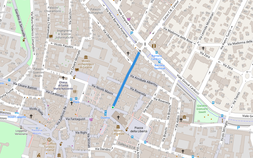 Corso Gastone Sozzi walking route map in Cesena