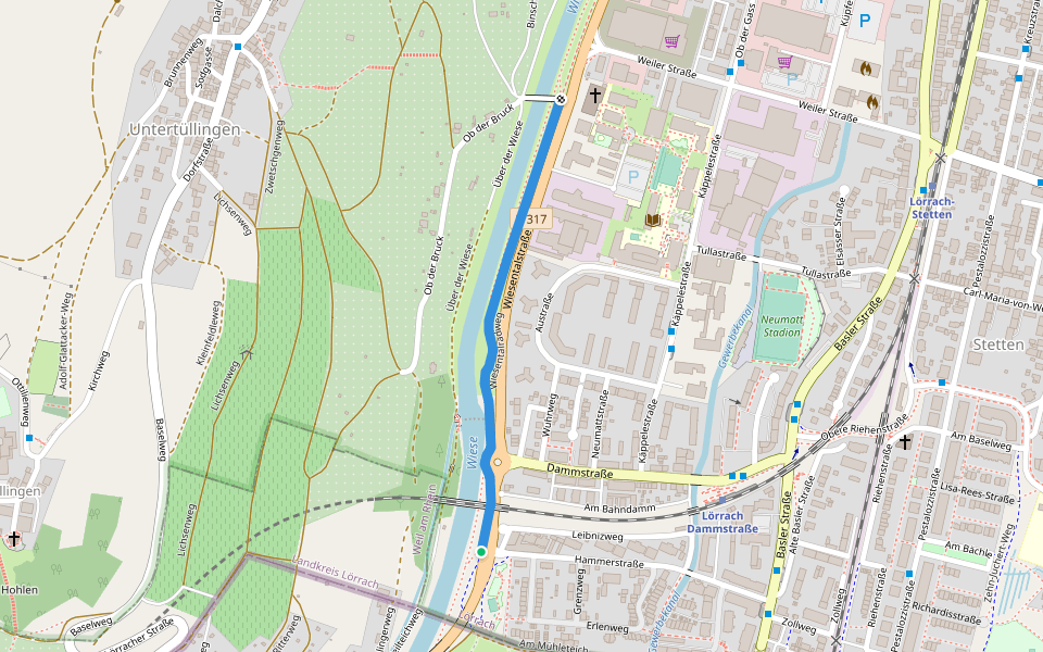 Wiesentalradweg walking route map in Lörrach