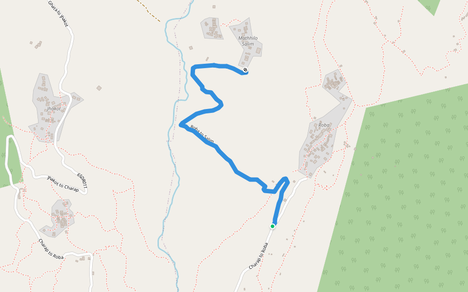 Roba to Salim walking route map in Rowa