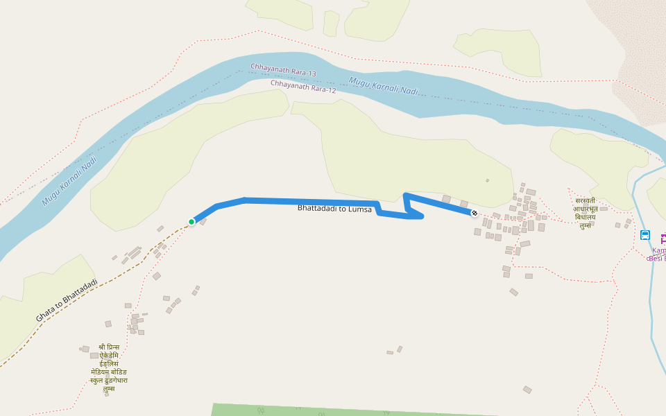 Bhattadadi to Lumsa walking route map in Ruga