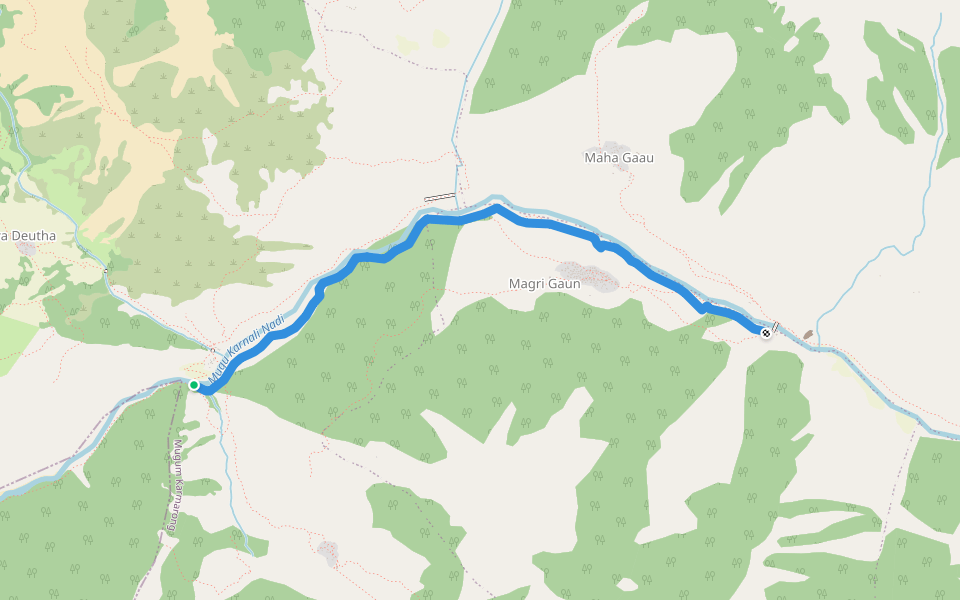 Chhaela to Dhungadhara walking route map in Mangri