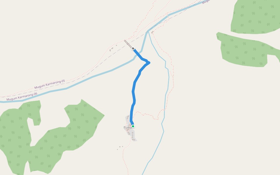 Pulu Bazar to Puwa walking route map in Pulu