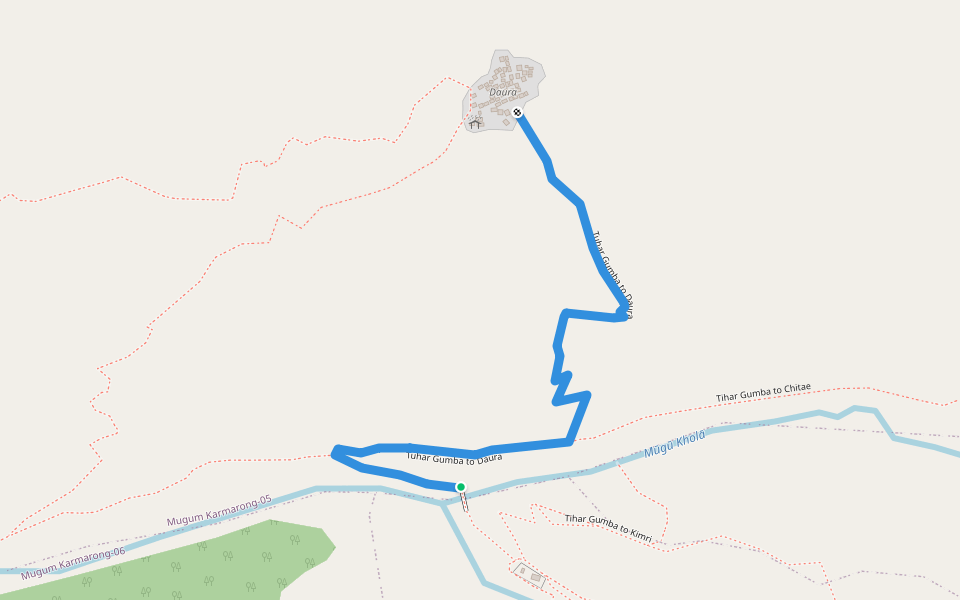 Tuhar Gumba to Daura walking route map in Manma