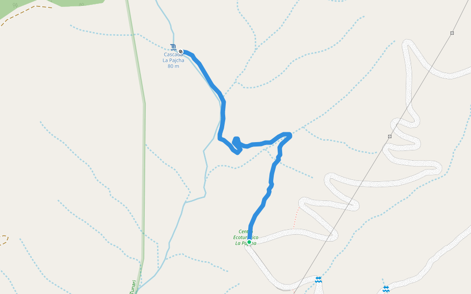 Senda a la Cascada La Pajcha walking route map in Catachilla