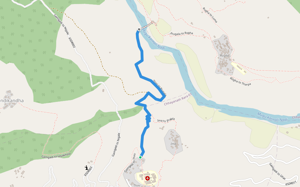 Thini to Jhugala walking route map in Shreenagar