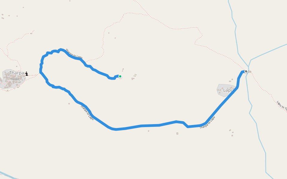 Tharpa to Lapu walking route map in Ruga