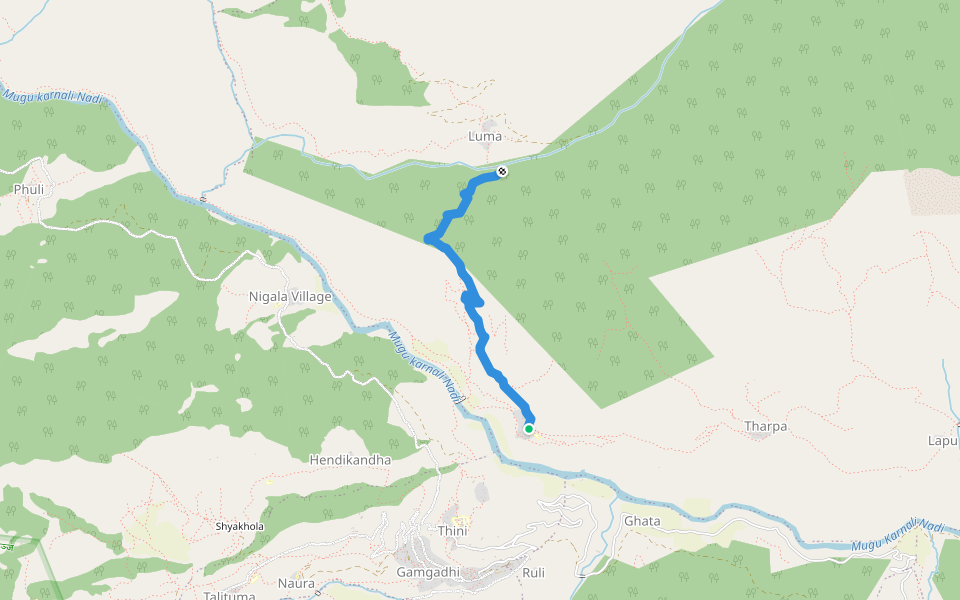Rugha to Luma walking route map in Ruga