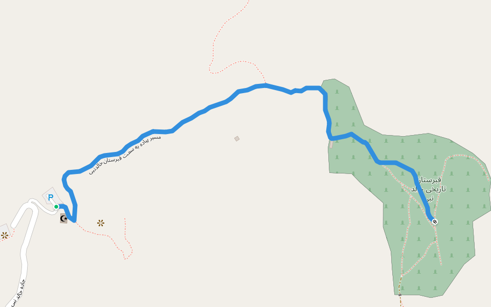 مسیر پیاده به سمت قبرستان خالدنبی