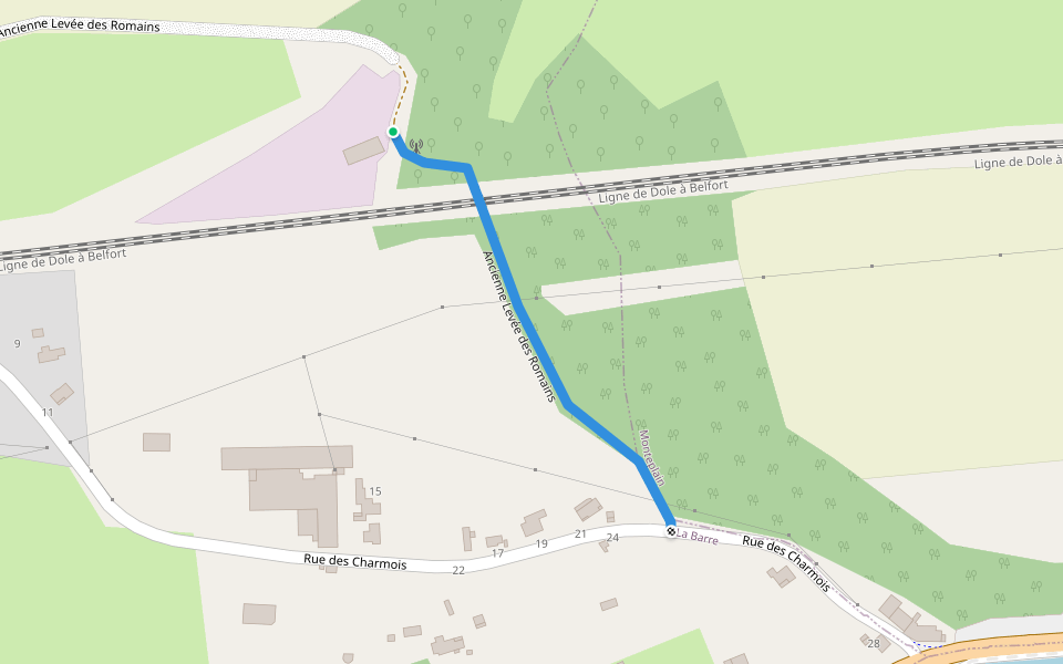 Ancienne Levée des Romains walking route map in La Barre