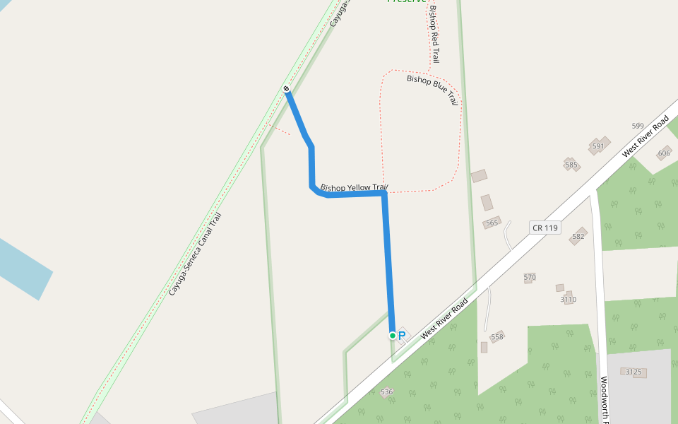 Bishop Yellow Trail walking route map in Waterloo