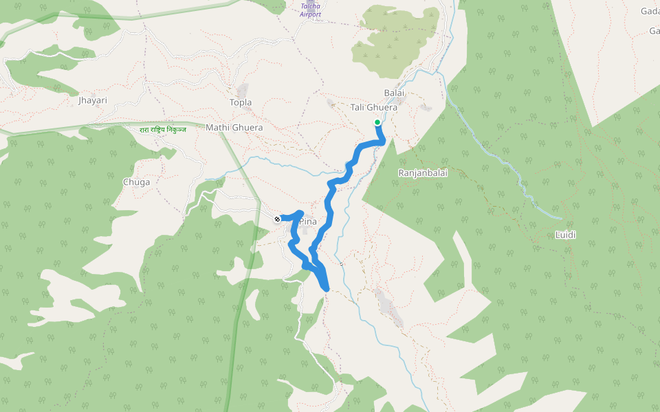 Balae to Pina walking route map in Pina