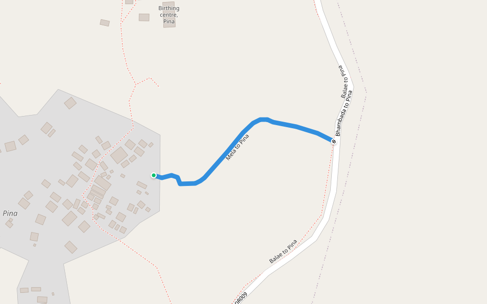 Mela to Pina walking route map in Manma