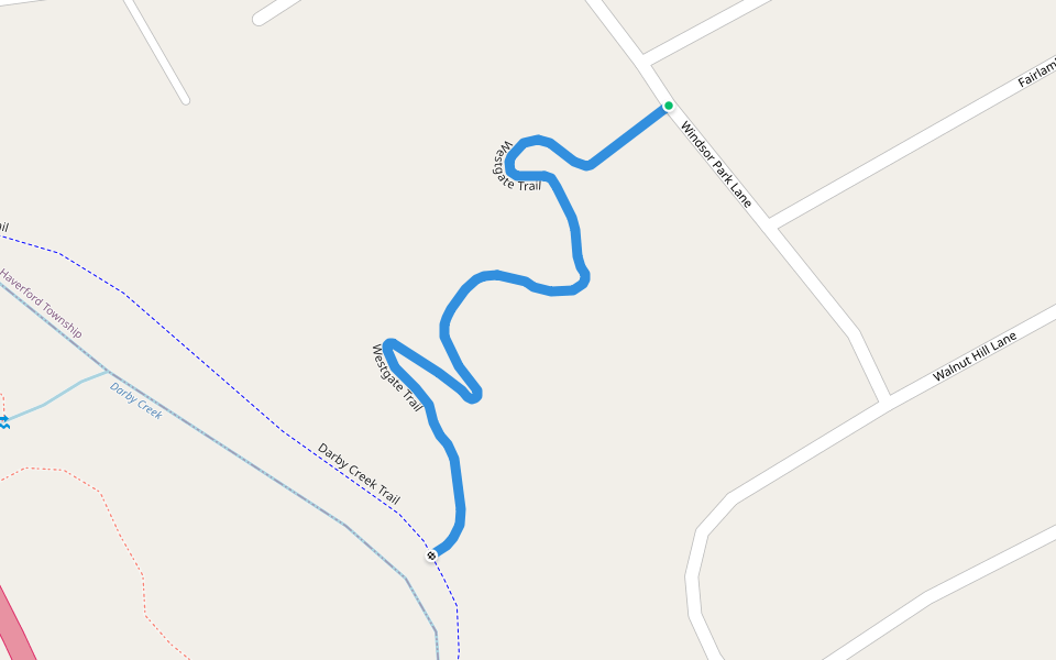 Westgate Trail walking route map in Havertown