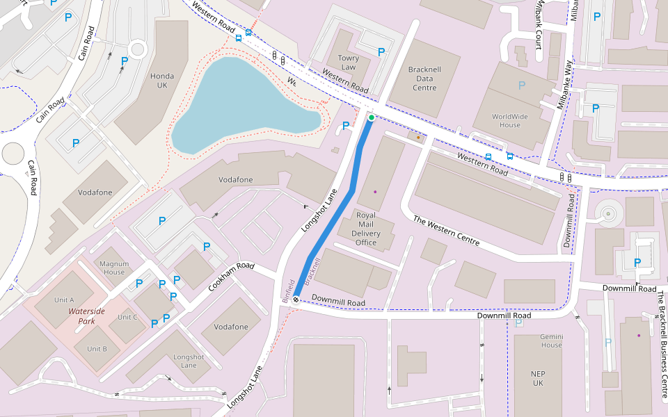 Longshot Lane walking route map in Binfield
