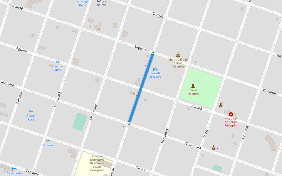 Curupí walking route map in Colonia Carlos Pellegrini