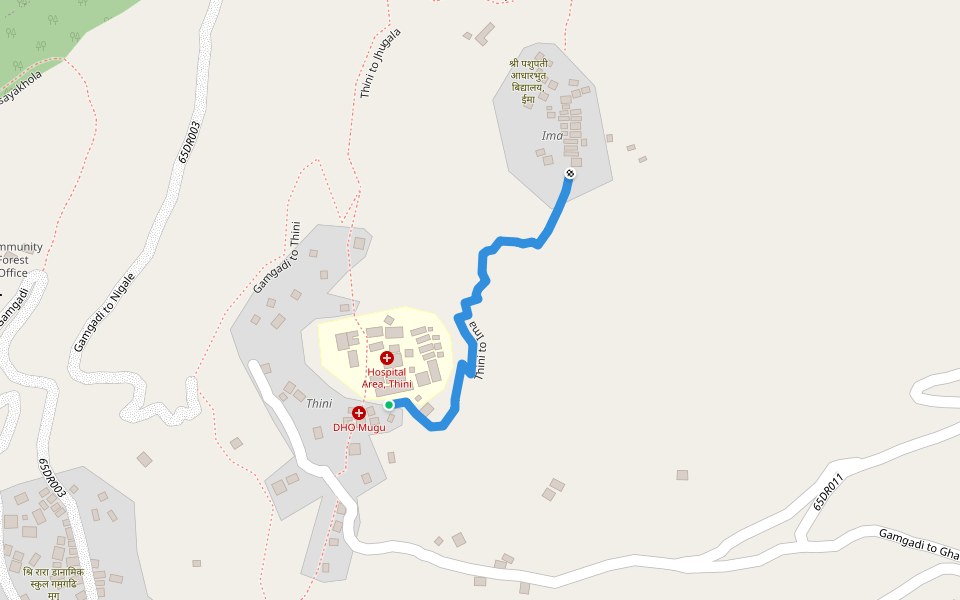 Thini to Ima walking route map in श्रीनगर