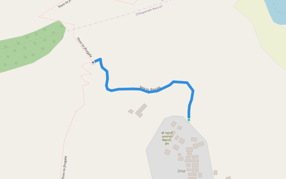 Ima to Jhujala walking route map in Shreenagar