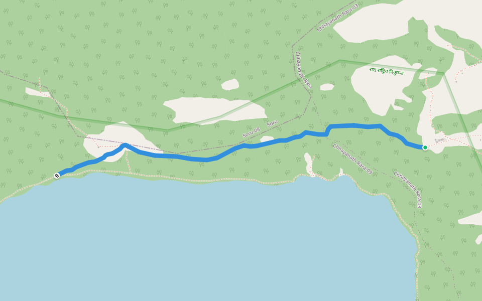 Hutu to Rara Lake walking route map in Shreenagar