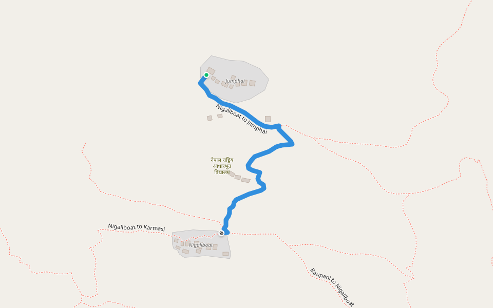 Nigaliboat to Jamphai walking route map in Seri