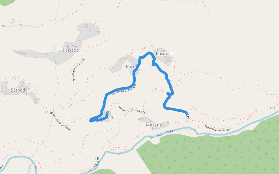 Bhyalbada to Karmasi walking route map in Seri
