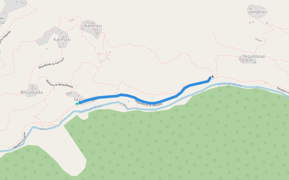 Nigaleboat to Masane walking route map in Seri