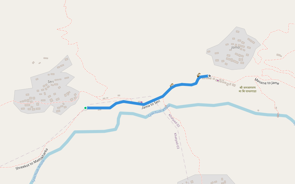 Jama to Seri walking route map in Seri