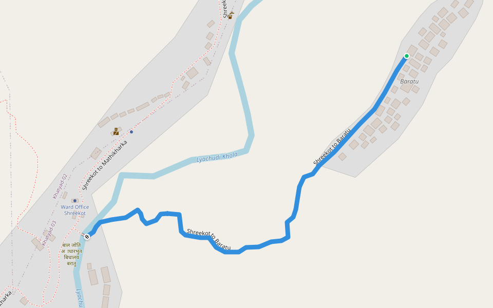 Shreekot to Baratu walking route map in Shreekot