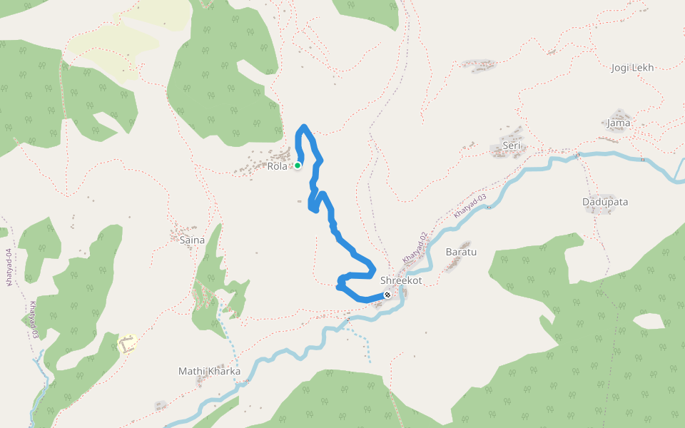 Shreekot to Rola walking route map in Shreekot
