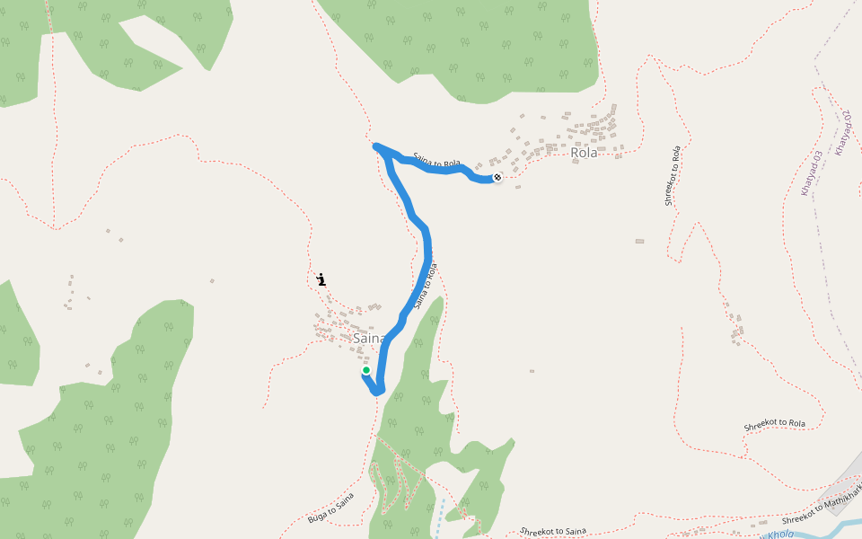 Saina to Rola walking route map in Shreekot