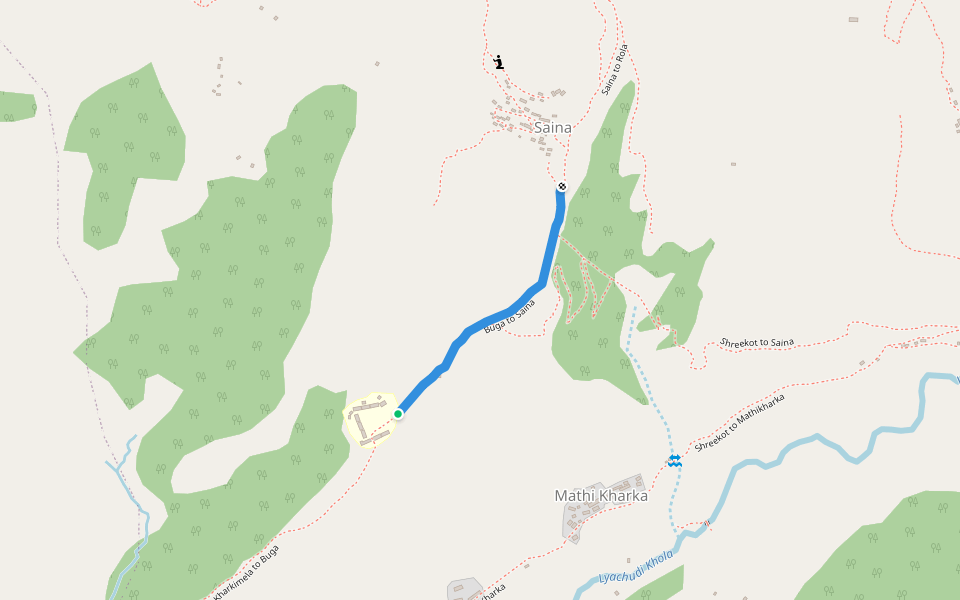 Buga to Saina walking route map in Shreekot