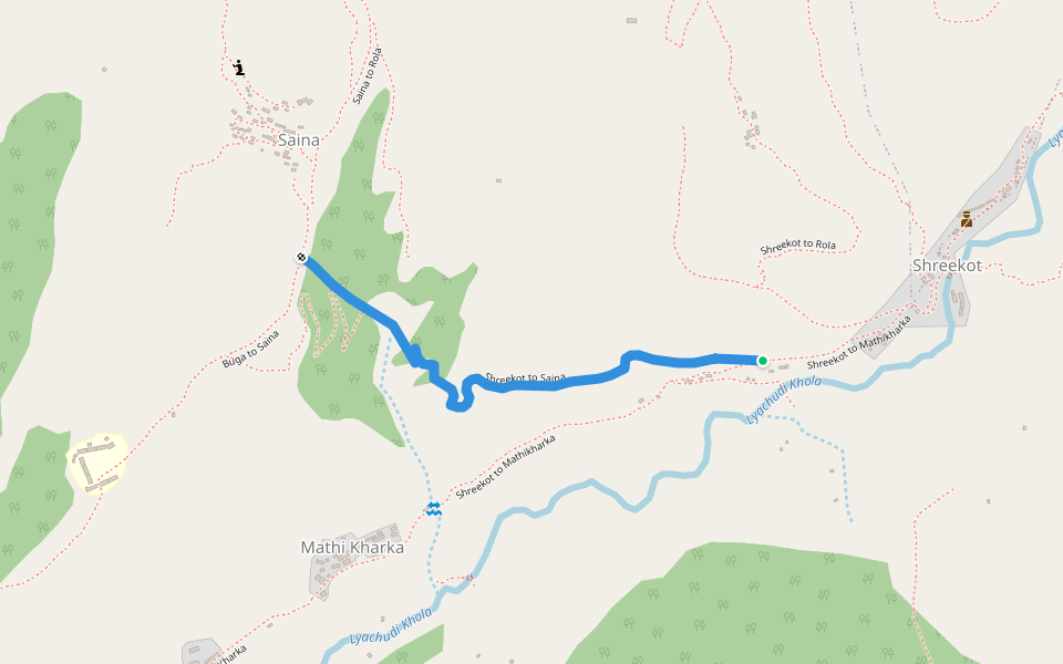 Shreekot to Saina walking route map in Shreekot