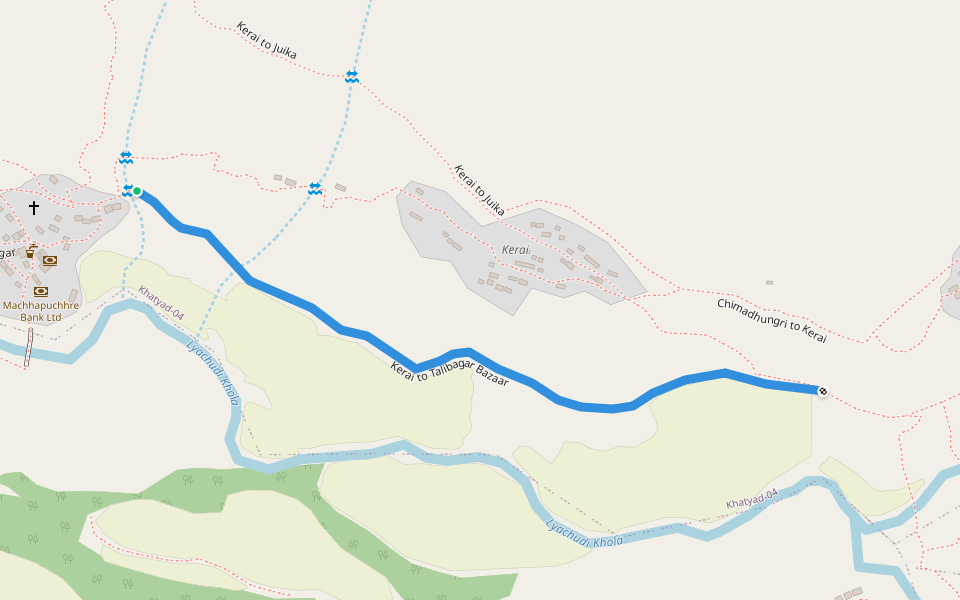 Kerai to Talibagar Bazaar walking route map in Gumtha