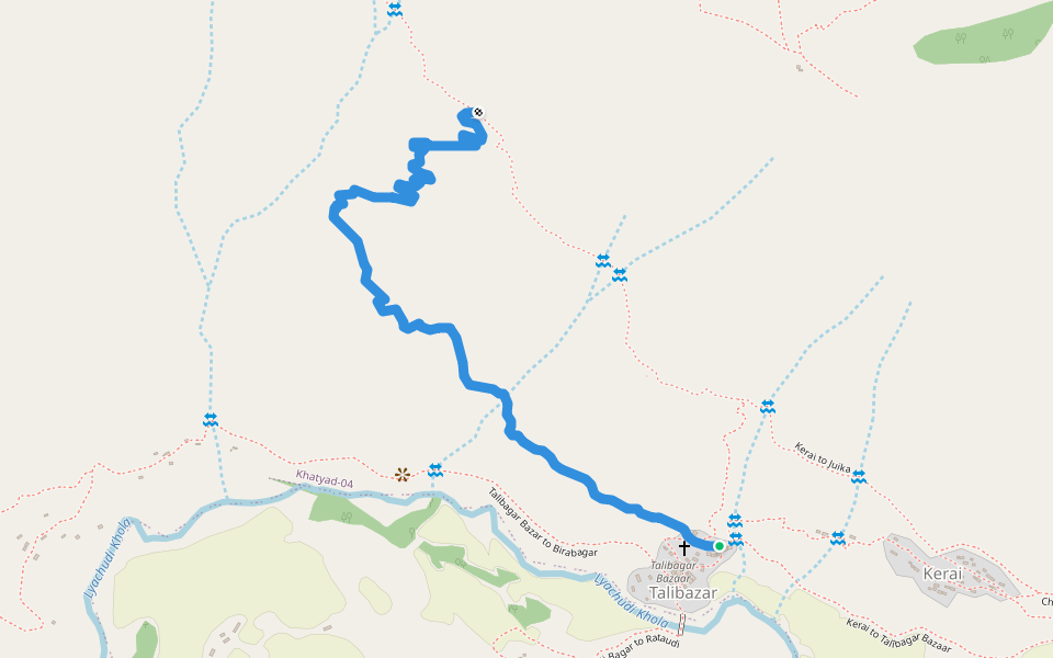 Talibagar Bazaar to Juika walking route map in Gumtha