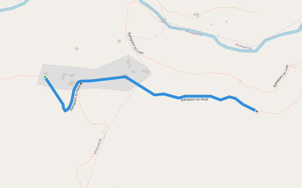 Ratopani to Hodi walking route map in Sukhadhik