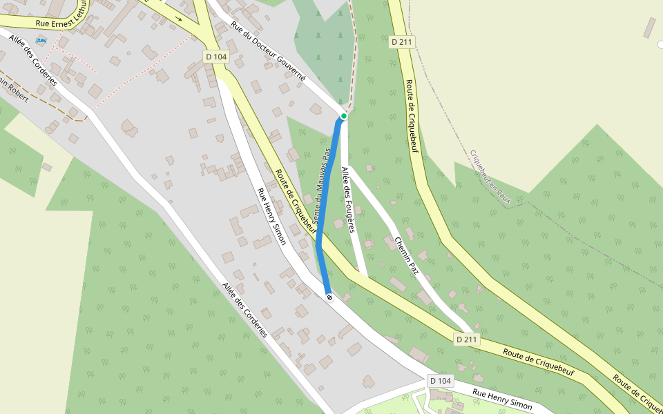 Sente du Mauvais Pas walking route map in Yport