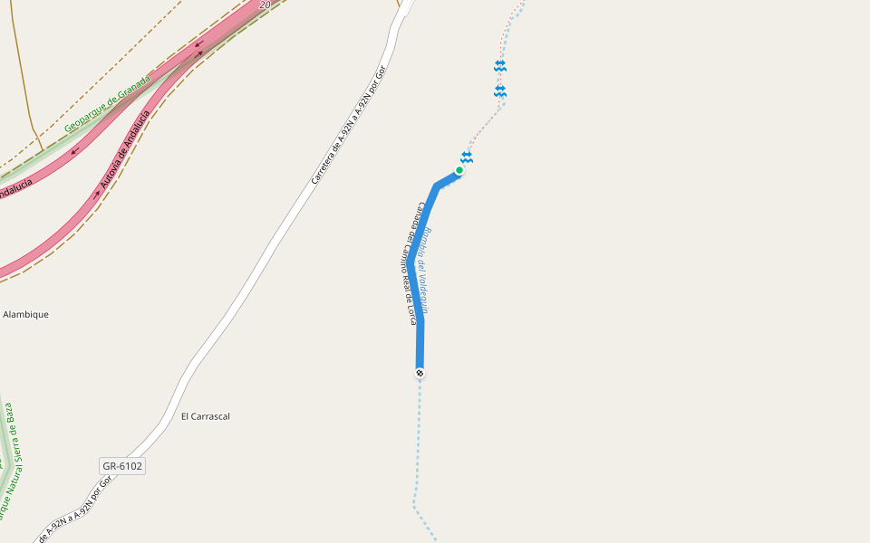 Cañada del Camino Real de Lorca walking route map in Gor