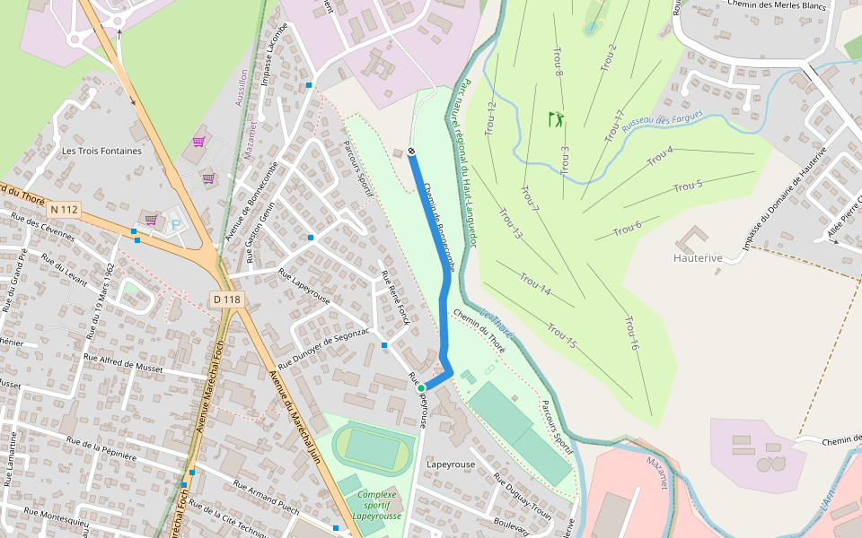 Chemin de Bonnecombe walking route map in Mazamet