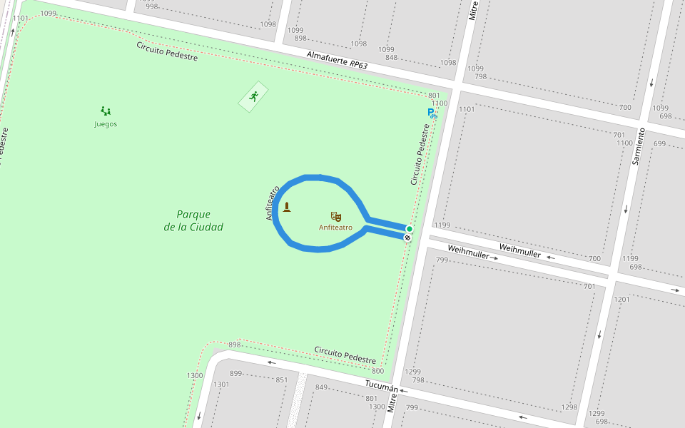 Anfiteatro walking route map in San Carlos Centro