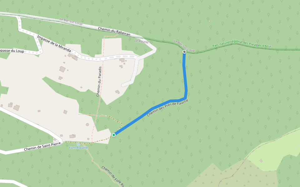 Chemin des Prés de Fauche walking route map in Le Rouret
