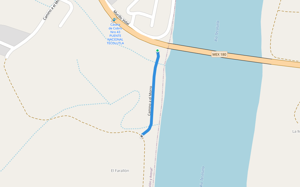 Camino a el Morro walking route map in Gutiérrez Zamora